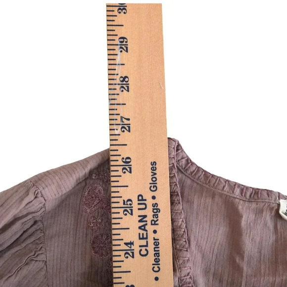 LUCKY BRAND || Y2K Peasant Front Tie Flowy Boho Blouse Embroidered Earl Grey M - Picture 6 of 7